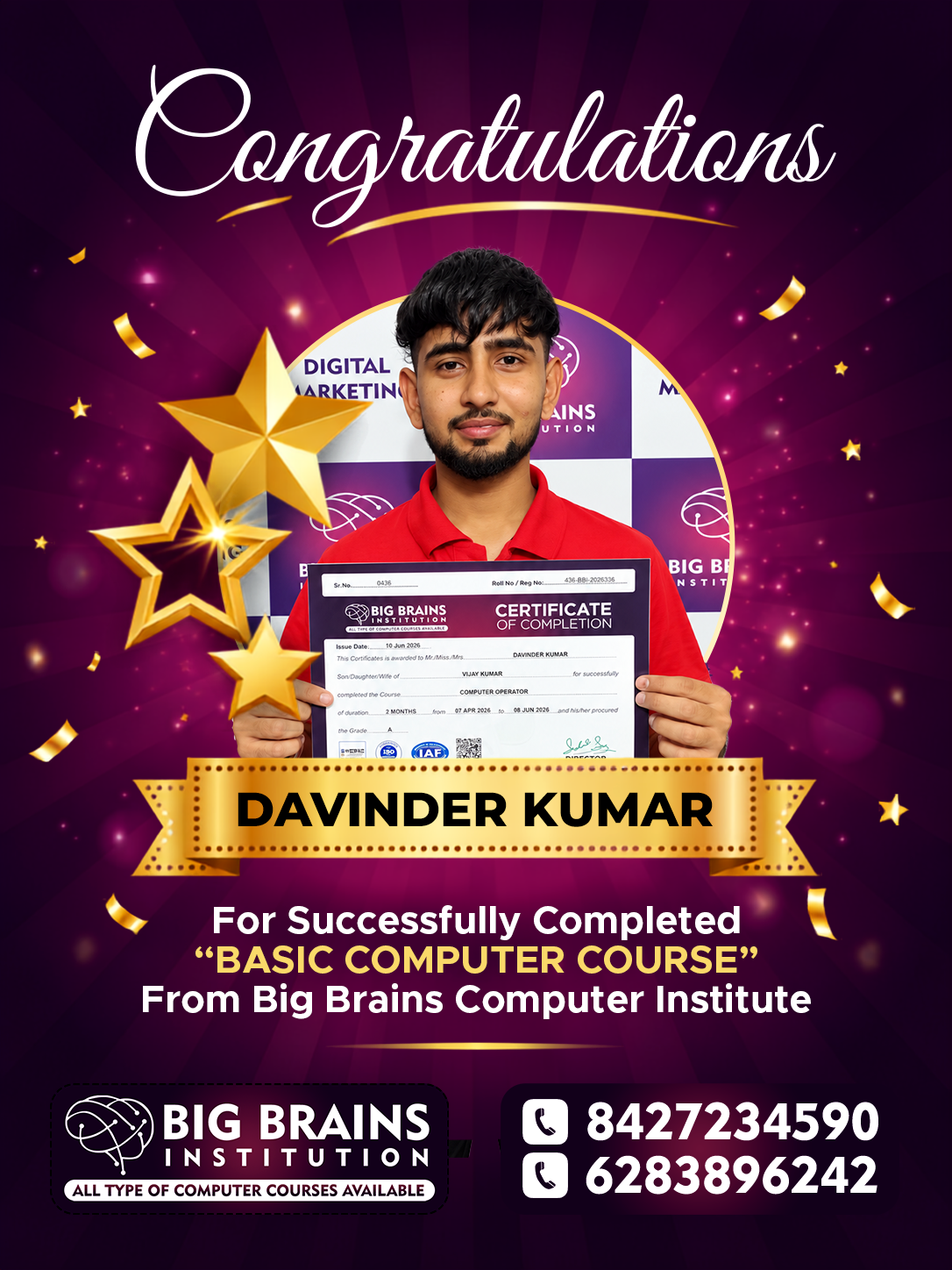 Davinder Kumar Basic Computer Course — Big Brains Phagwara